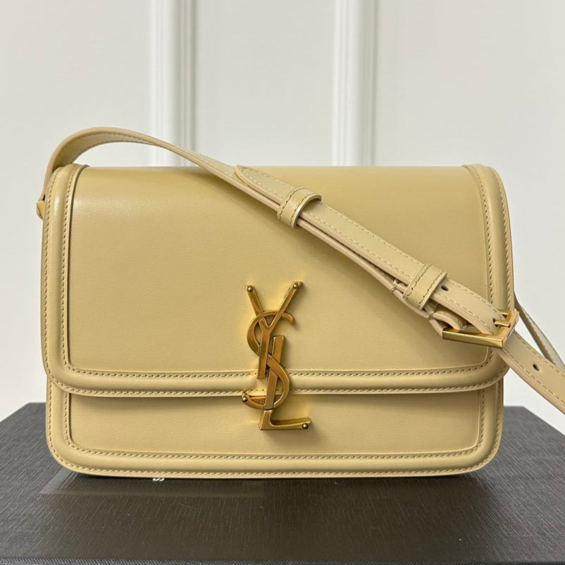 YSL Solferino Small Satchel Bag Beige Gold Calfskin 339420
