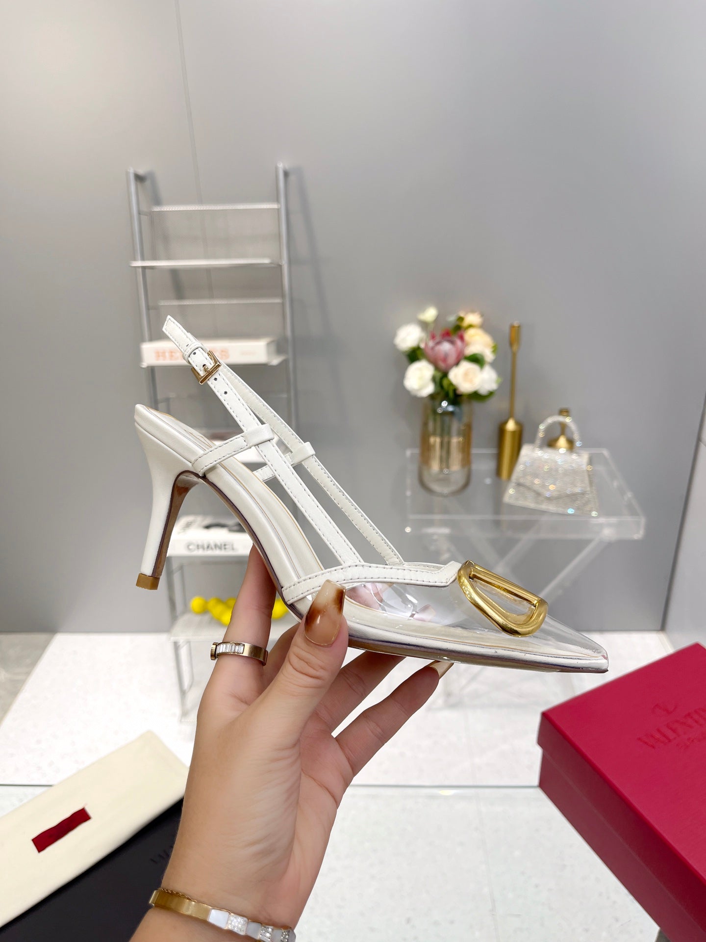 VT Vlogo Slingback White PVC Sheepskin 342415