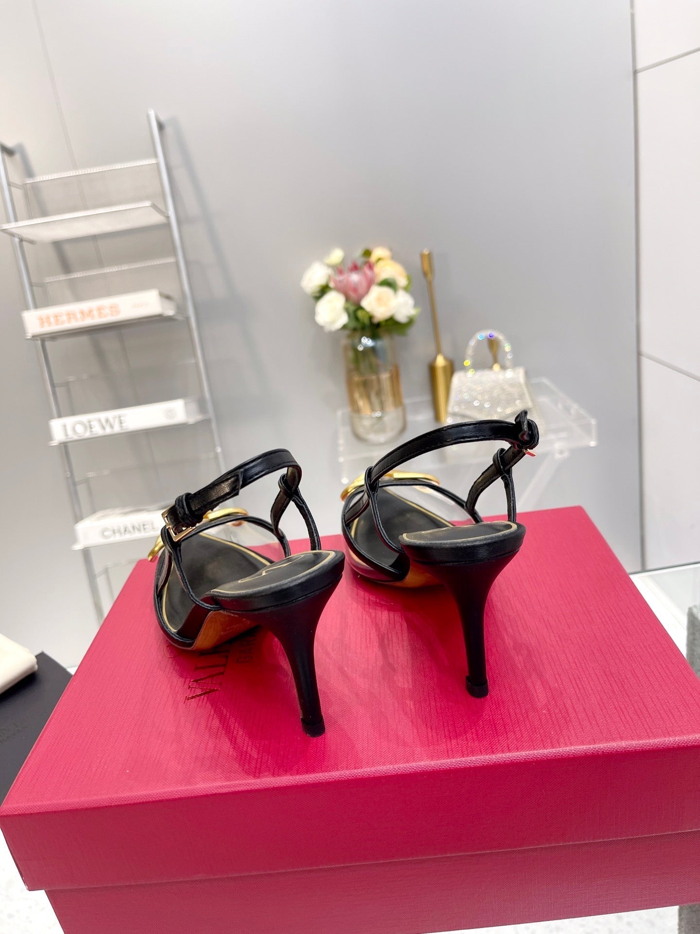 VT Vlogo Slingback Black PVC Sheepskin