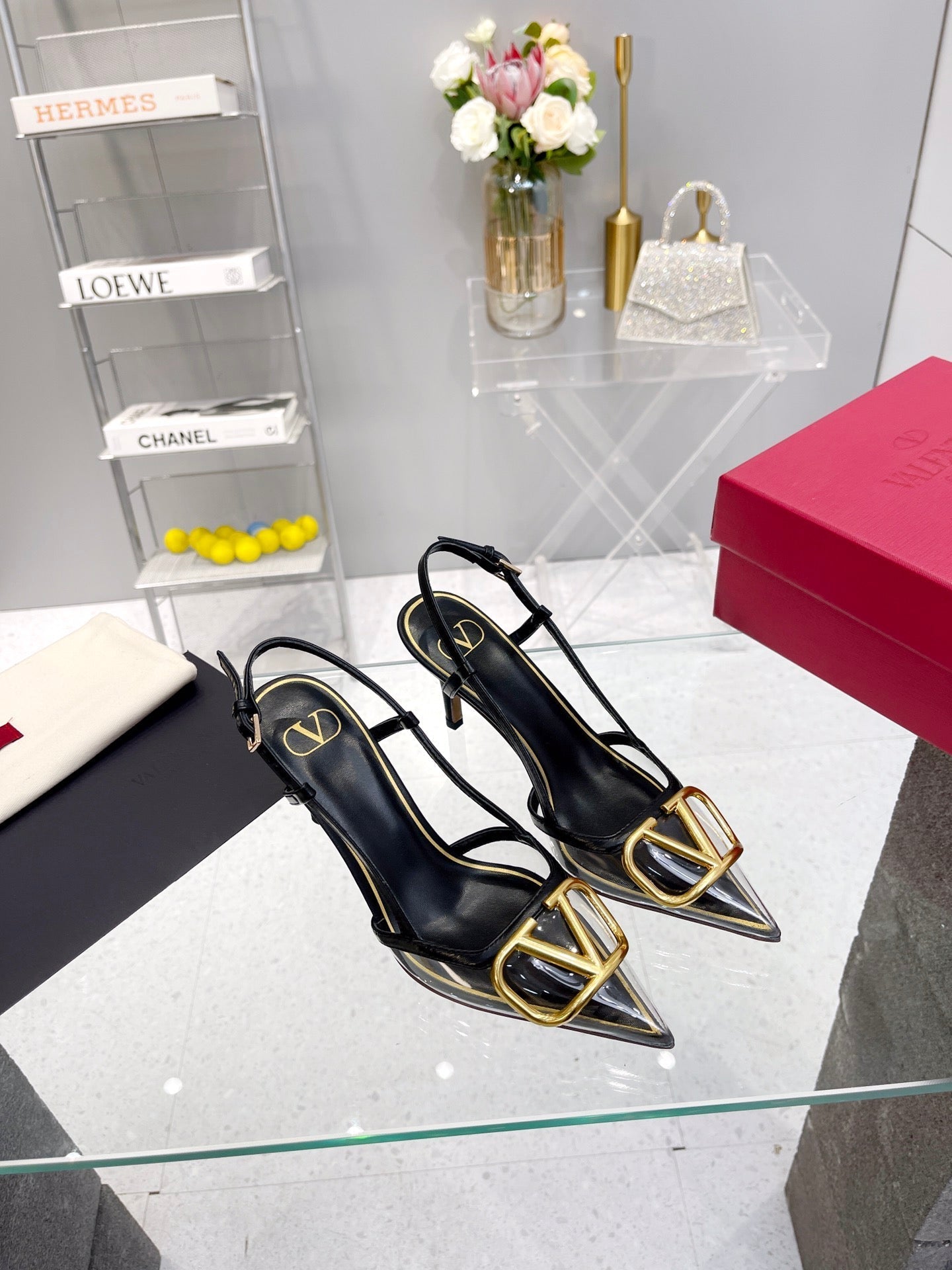 VT Vlogo Slingback Black PVC Sheepskin