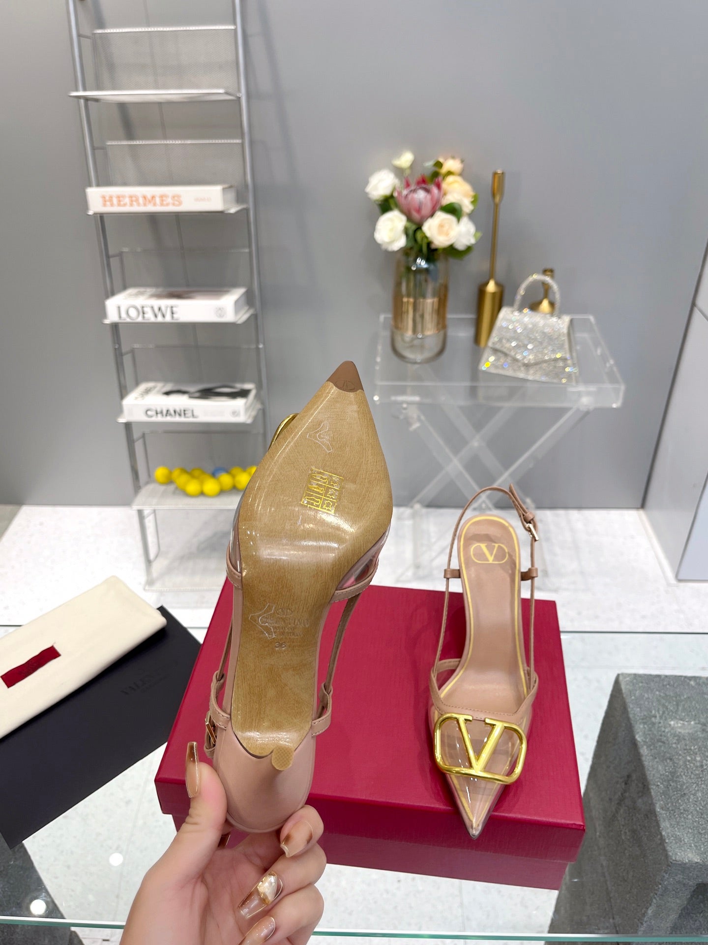 VT Vlogo Slingback Nude PVC Sheepskin