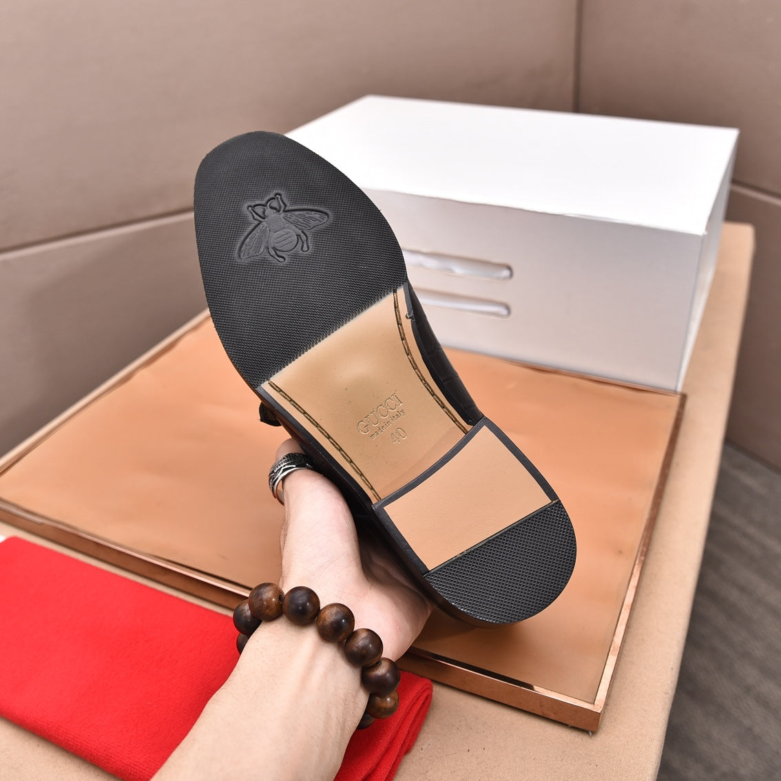 GG Men's Double Monk Strap Loafer Black Embossed Cowhide