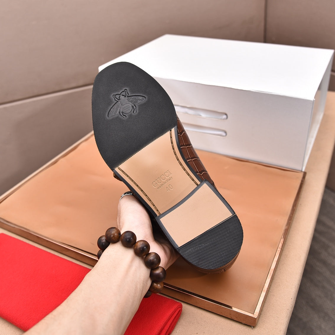 GG Men's Double Monk Strap Loafer Brown Embossed Cowhide