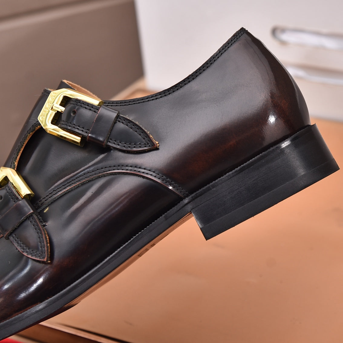 GG Men's Double Monk Strap Loafer Black Brown Cowhide