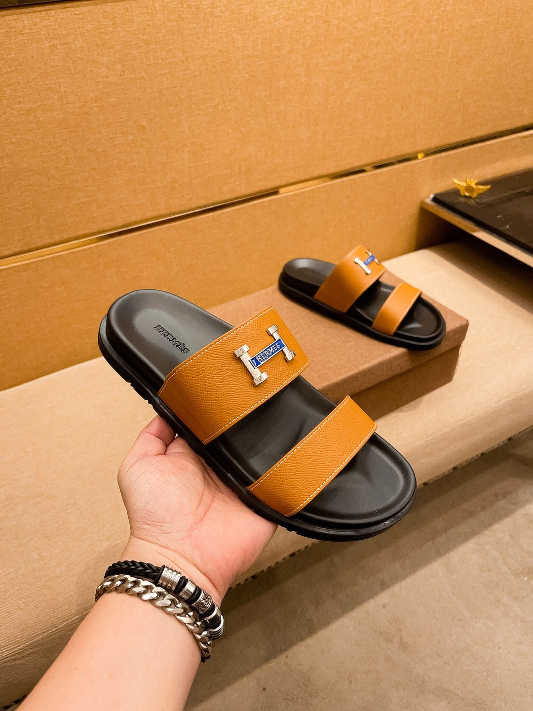 HM Men's Slide Orange Cowhide 602329