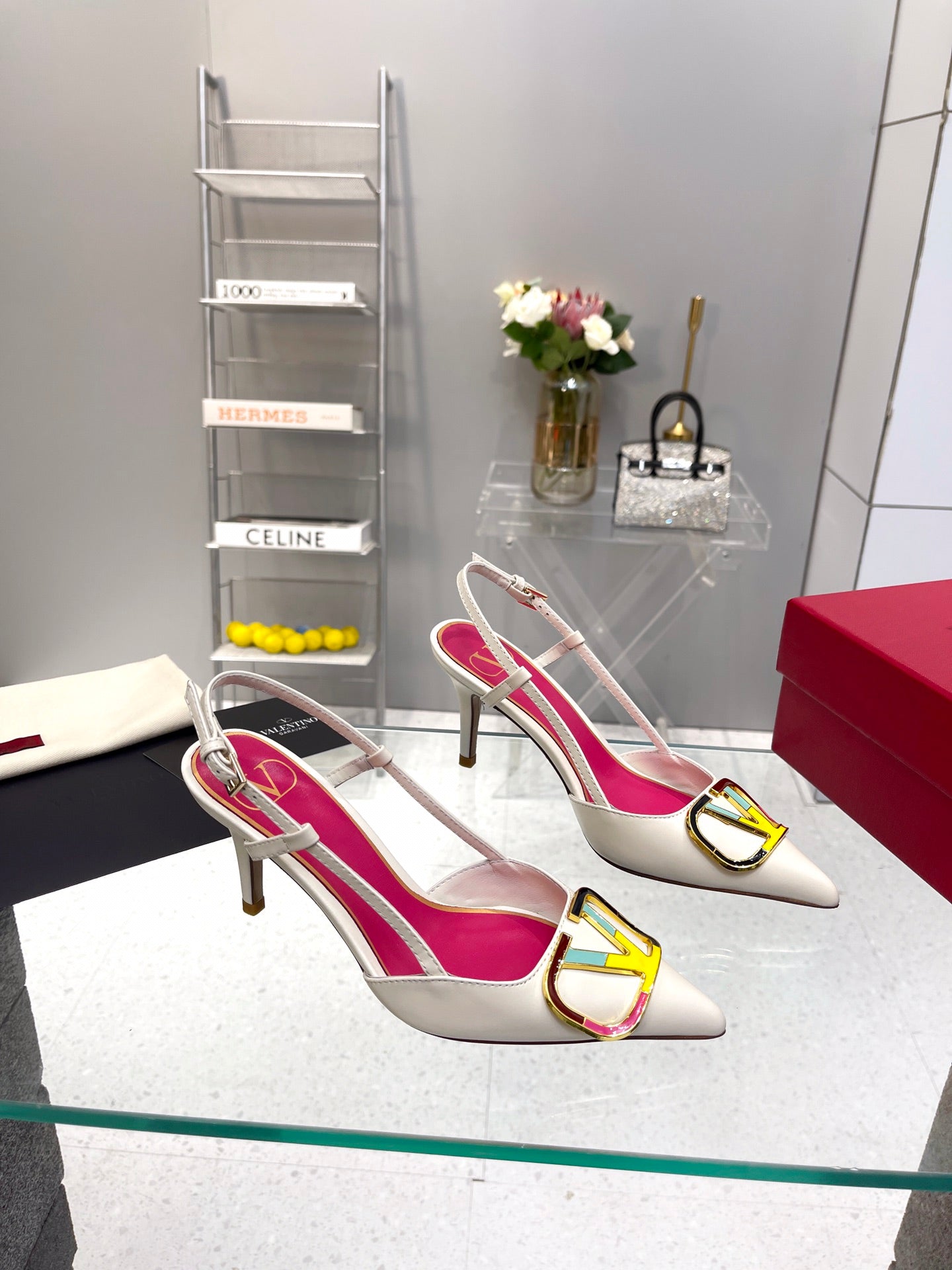 VT Vlogo Signature 75mm Pink White Slingback Sheepskin