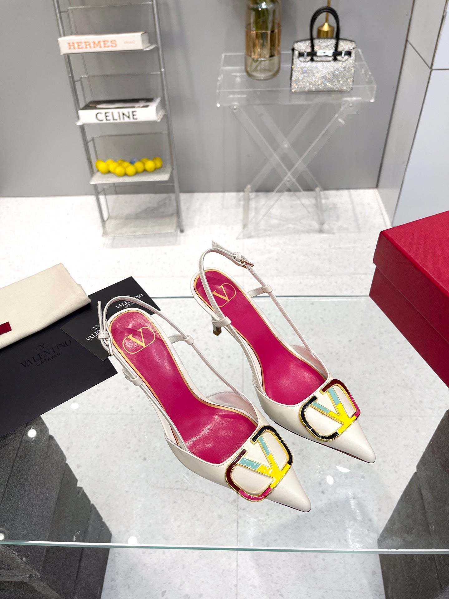 VT Vlogo Signature 75mm Pink White Slingback Sheepskin