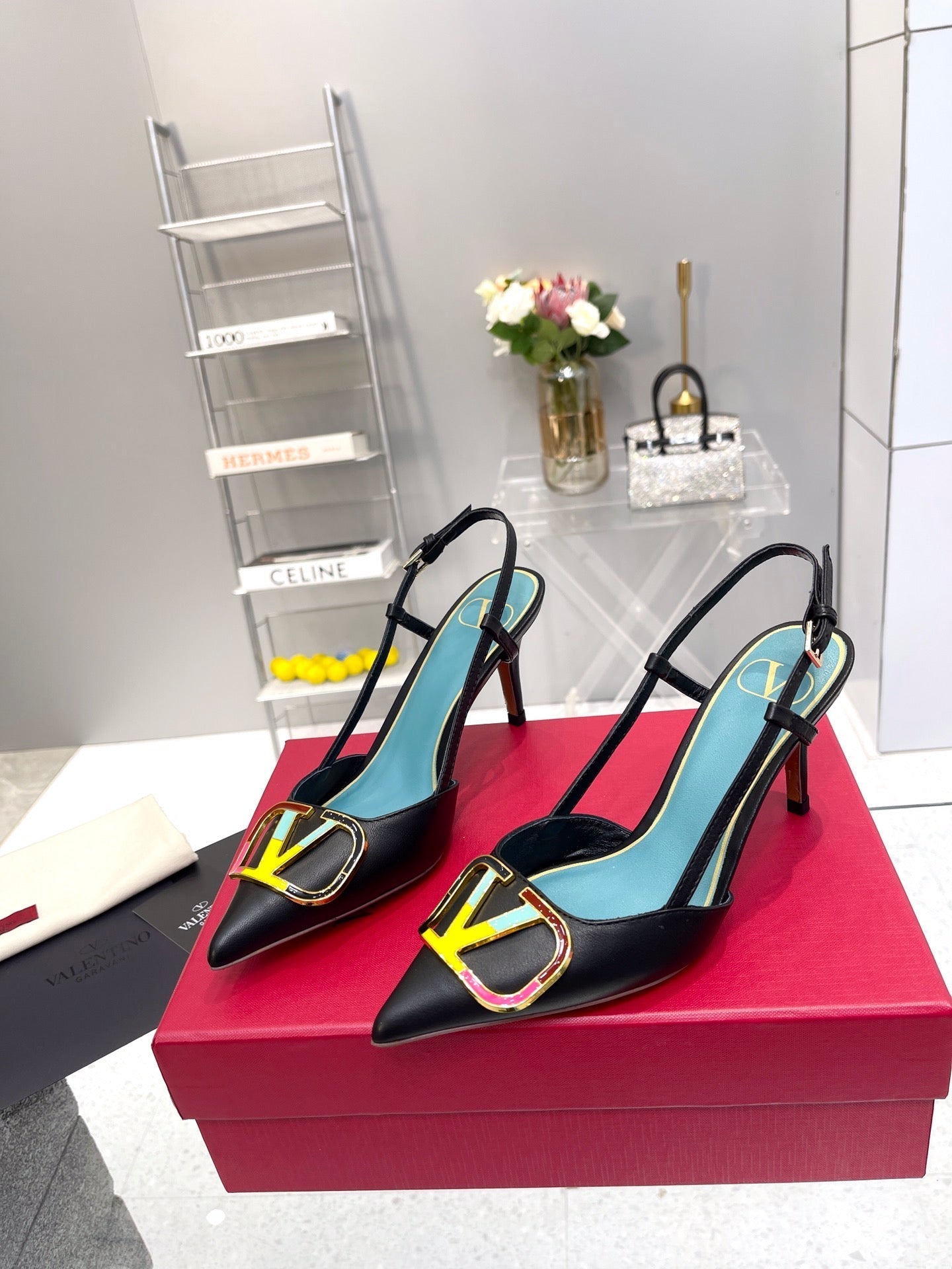 VT Vlogo Signature 75mm Black Slingback Sheepskin