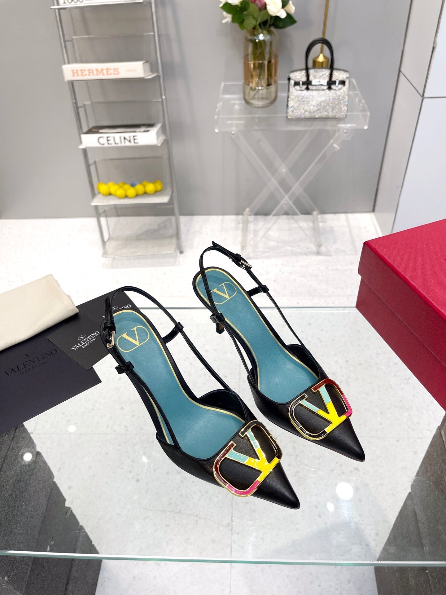 VT Vlogo Signature 75mm Black Slingback Sheepskin