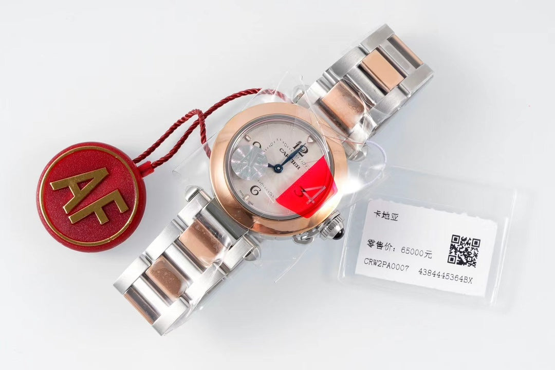 pasha 30mm quartz pink gold steel white dial