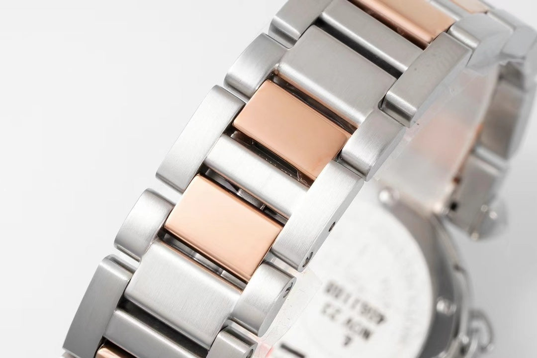 pasha 30mm quartz pink gold steel white dial