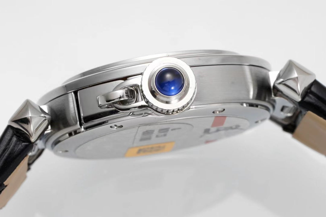 pasha 30mm quartz stainless steel white dial black leather