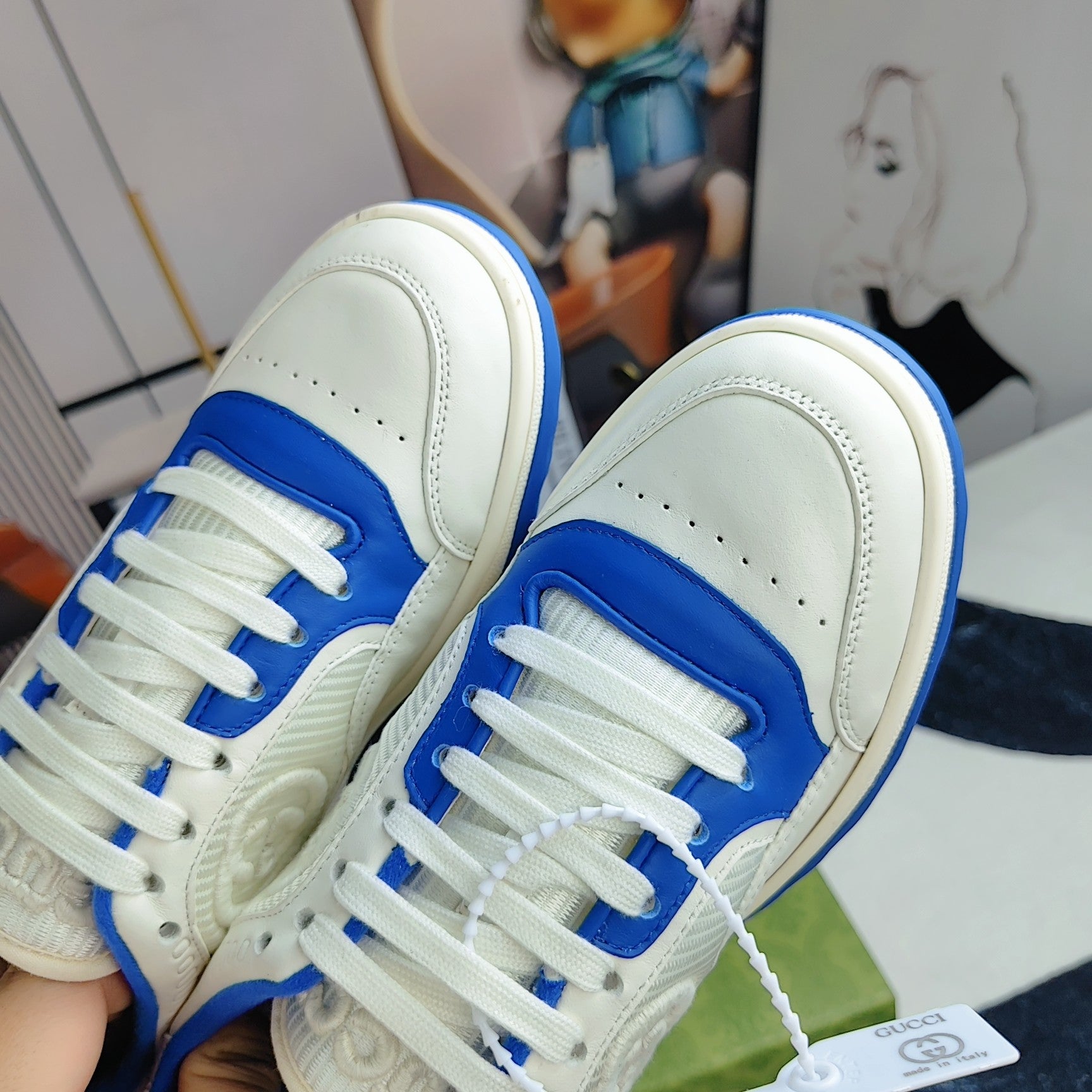 GG Men's MAC80 Sneaker White Blue Cowhide 523622