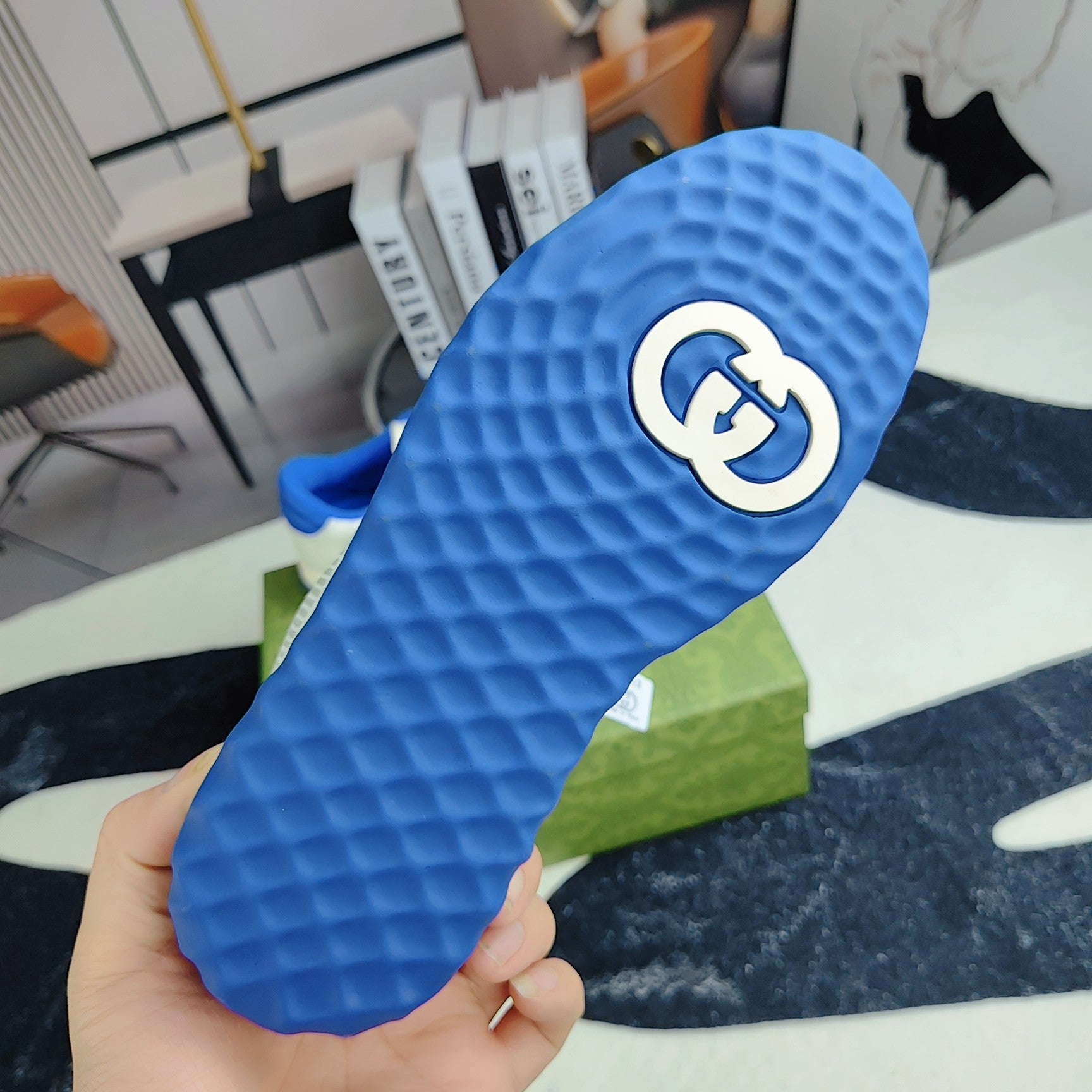 GG Men's MAC80 Sneaker White Blue Cowhide 523622