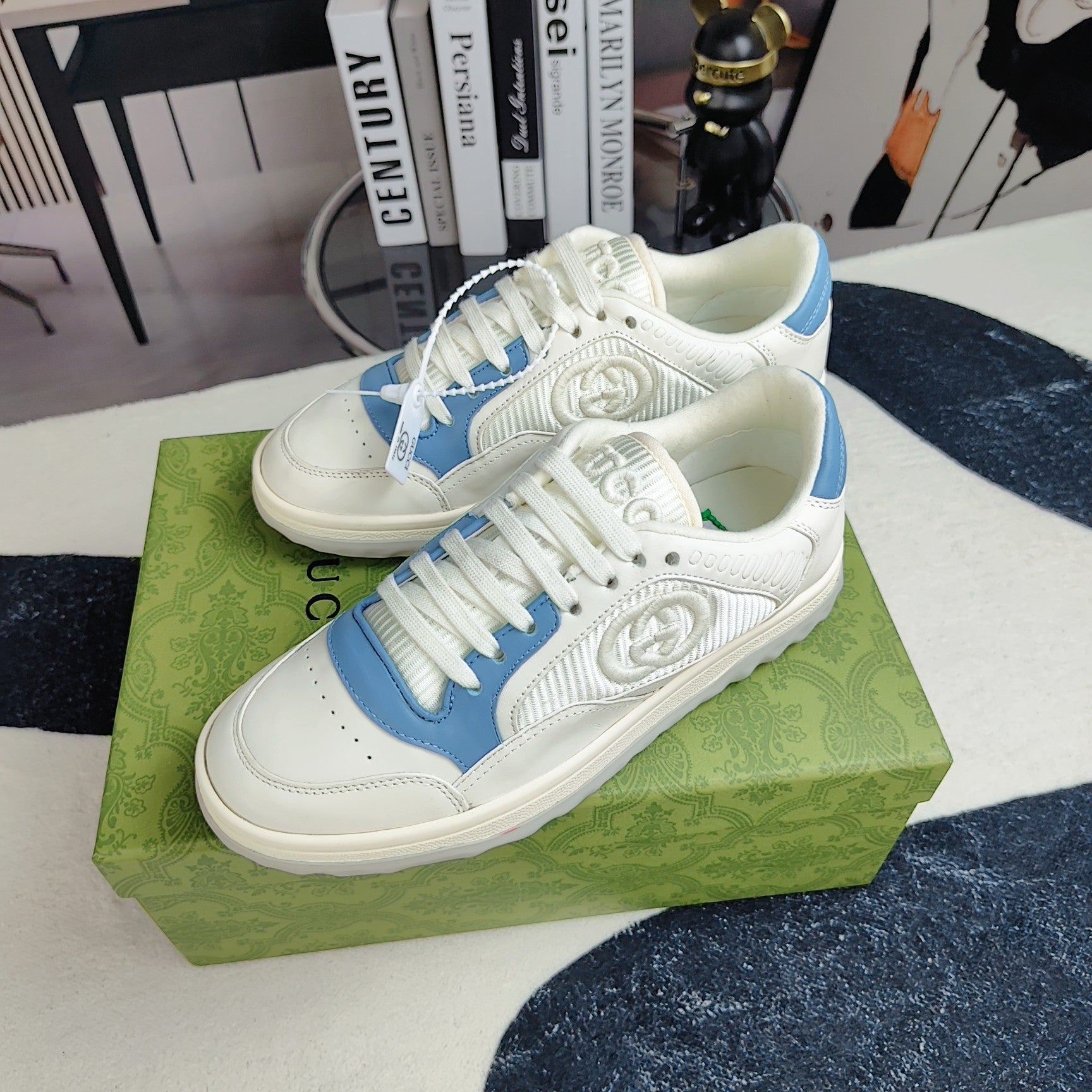 GG Men's MAC80 Sneaker White Blue Cowhide 523620