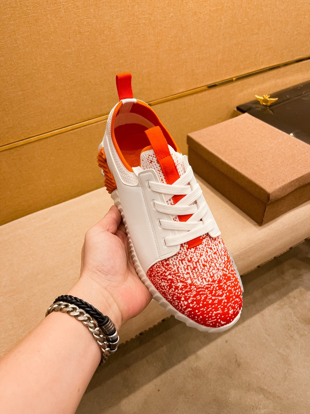 HM Men's Depart Slip-on Sneaker Black Red Cowhide 920357