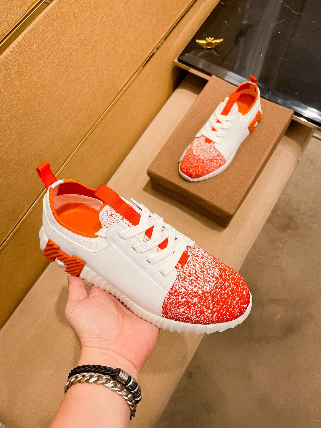 HM Men's Depart Slip-on Sneaker Black Red Cowhide 920357