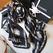 CC Scarf 180 CM In Black White Cashmere Silk 401134
