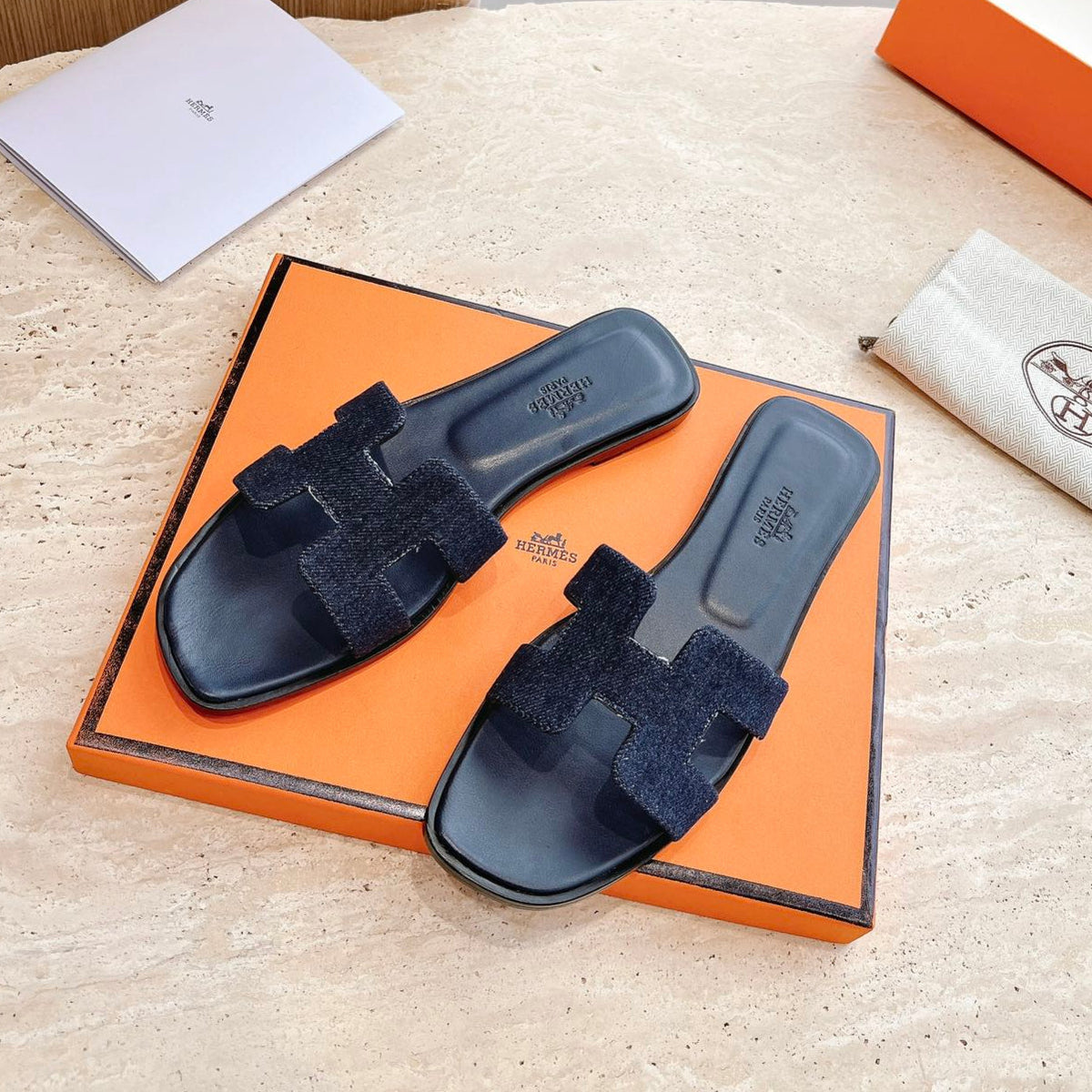HM 25 Oran Sandal Dark Blue Calfskin Denim