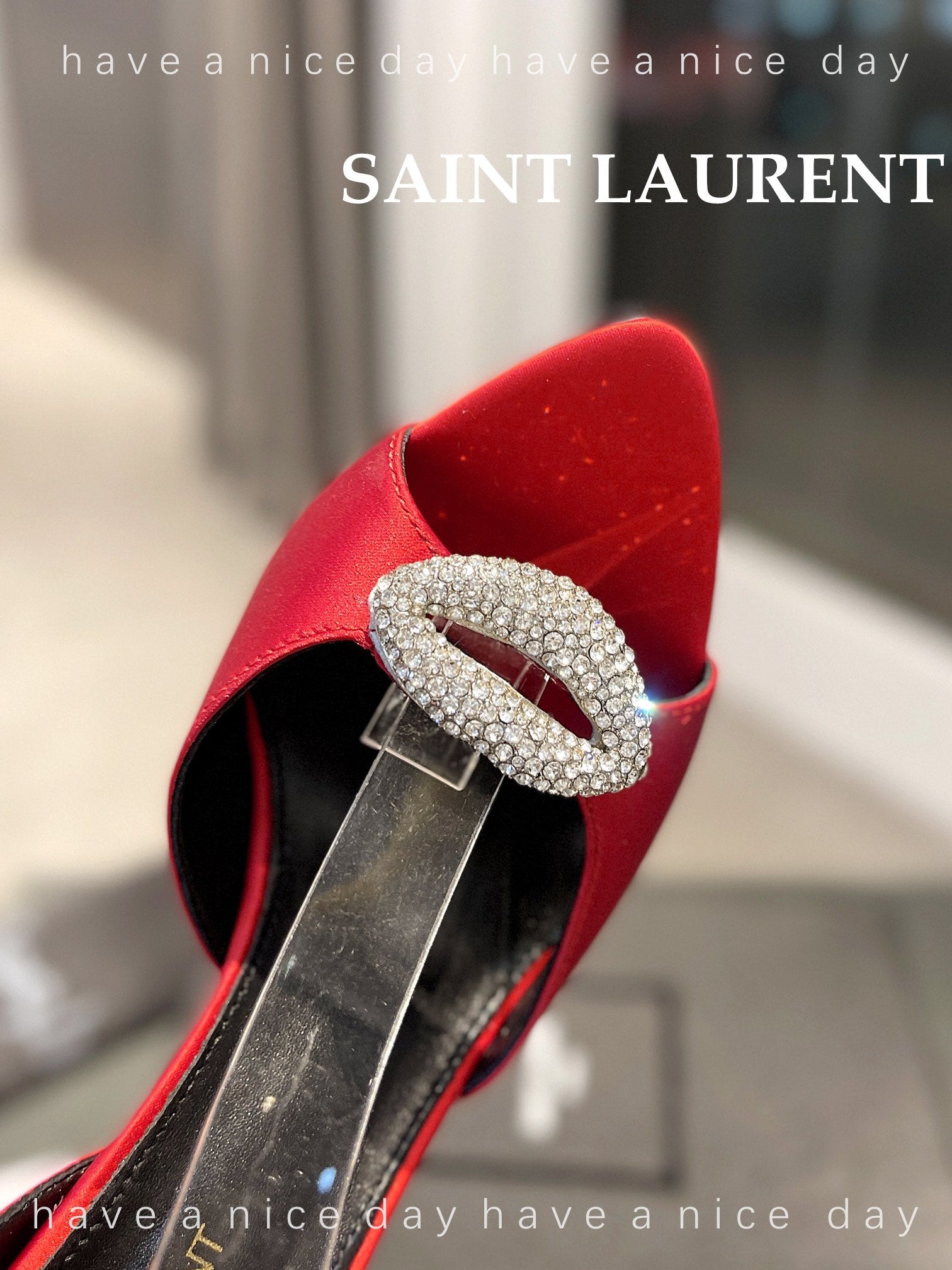 SL AYERS CRYSTAL SANDAL RED SATIN