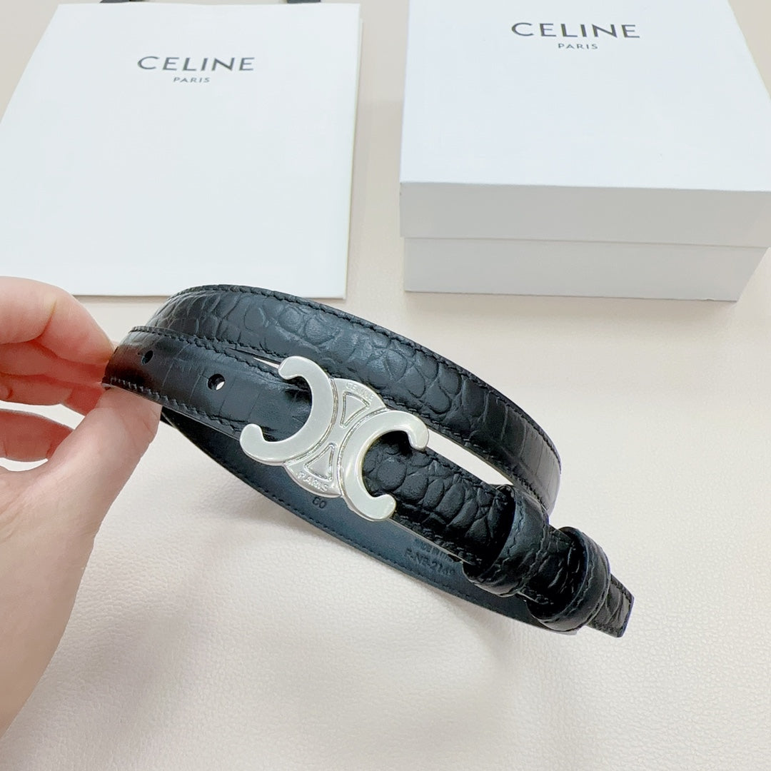 CEL Silver Buckle Belt 18mm Black Calfskin 176703