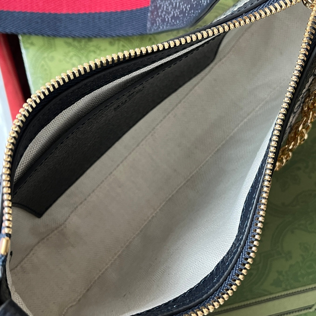 Gucci Ophidia Bag Blue Beige Leather Canvas 239801
