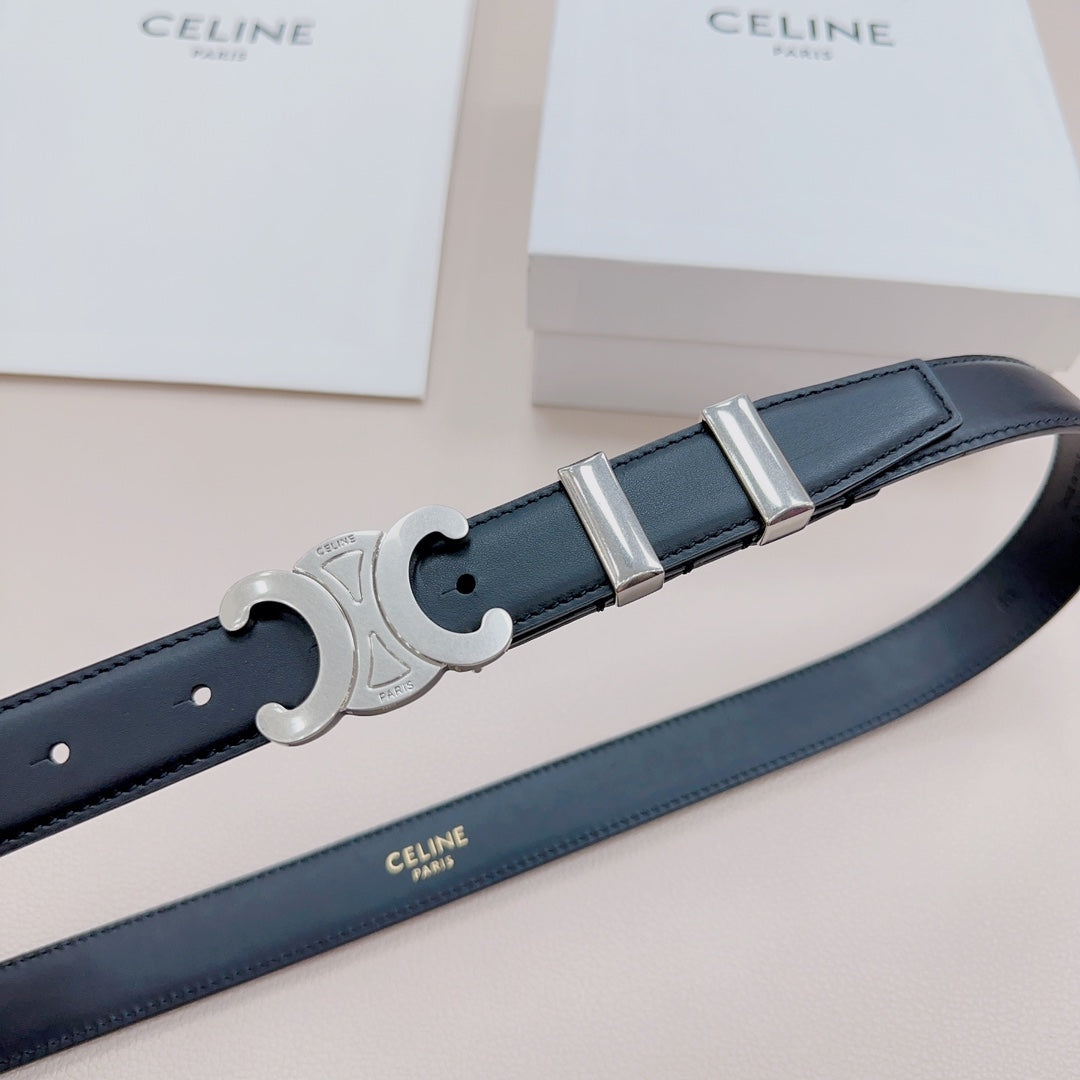 CEL Silver Buckle Belt  25mm Black Calfskin 176705