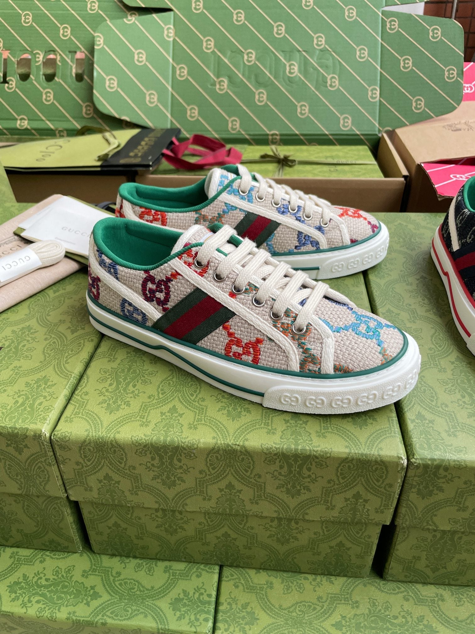 GG 26 Platform Sneaker Light Beige Multicolor Monogram Canvas 632830