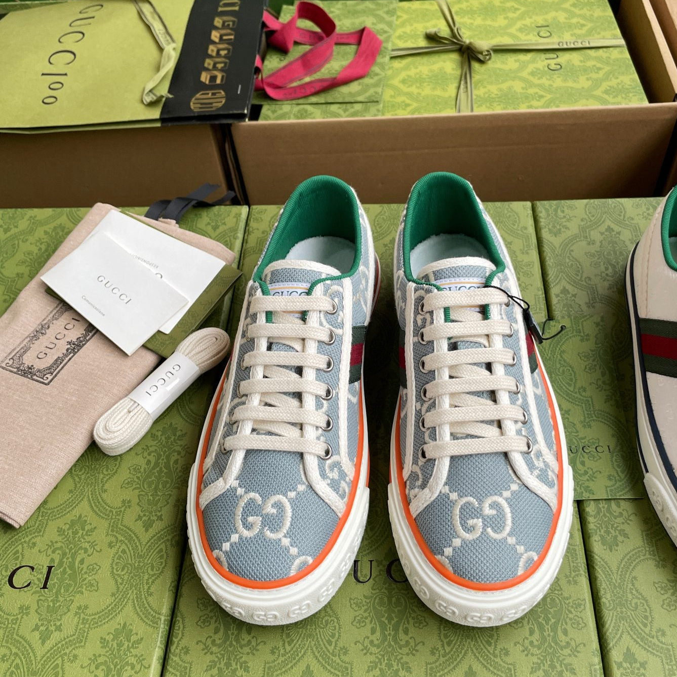 GG 26 Platform Sneaker Light Blue White Monogram Canvas 632831