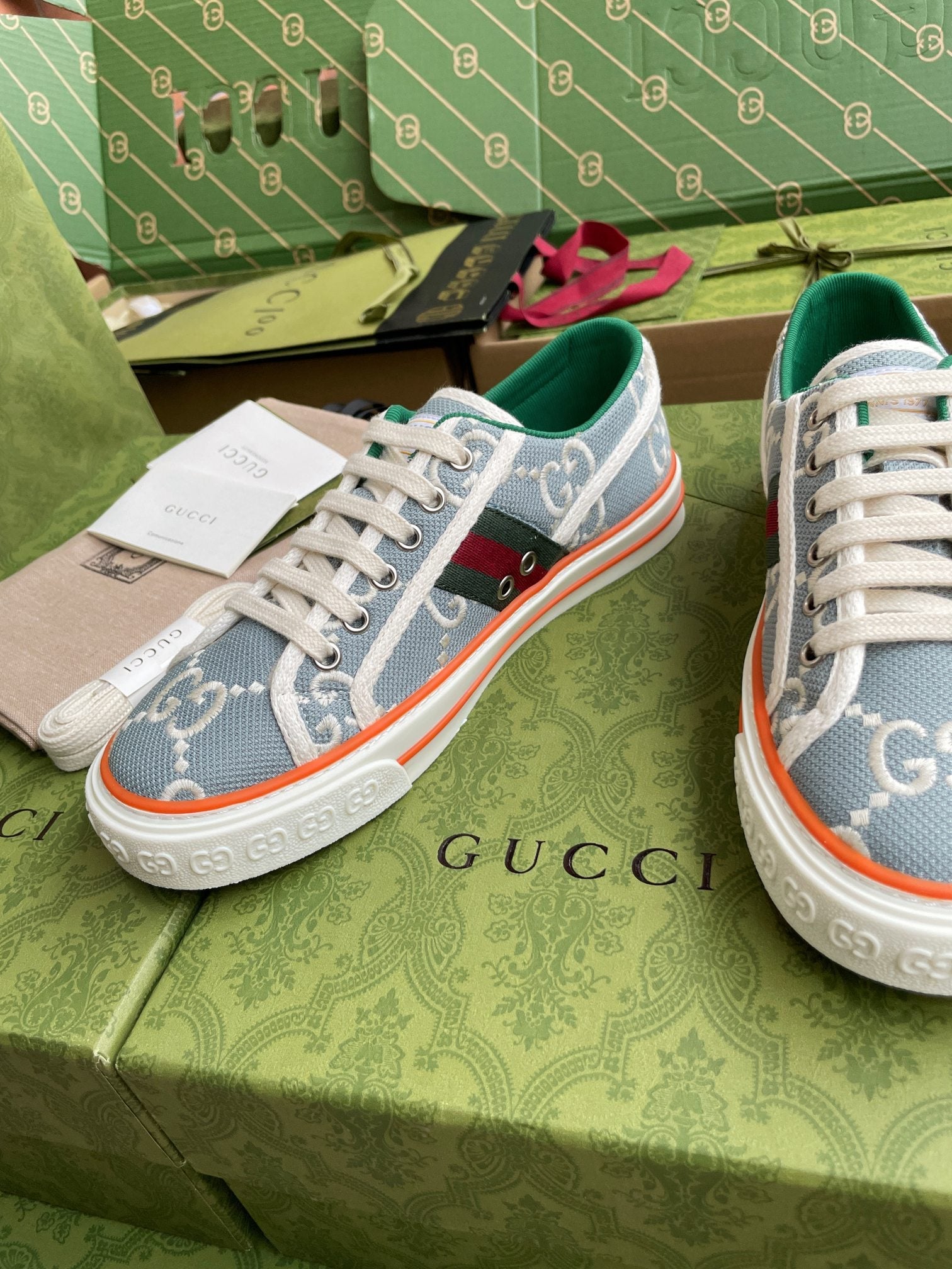 GG 26 Platform Sneaker Light Blue White Monogram Canvas 632831