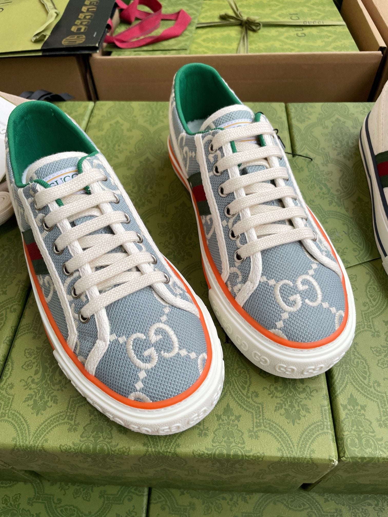 GG 26 Platform Sneaker Light Blue White Monogram Canvas 632831