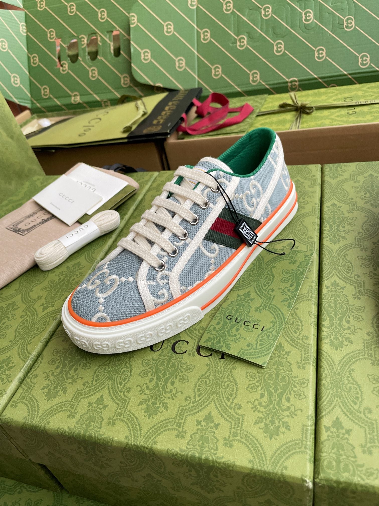 GG 26 Platform Sneaker Light Blue White Monogram Canvas 632831