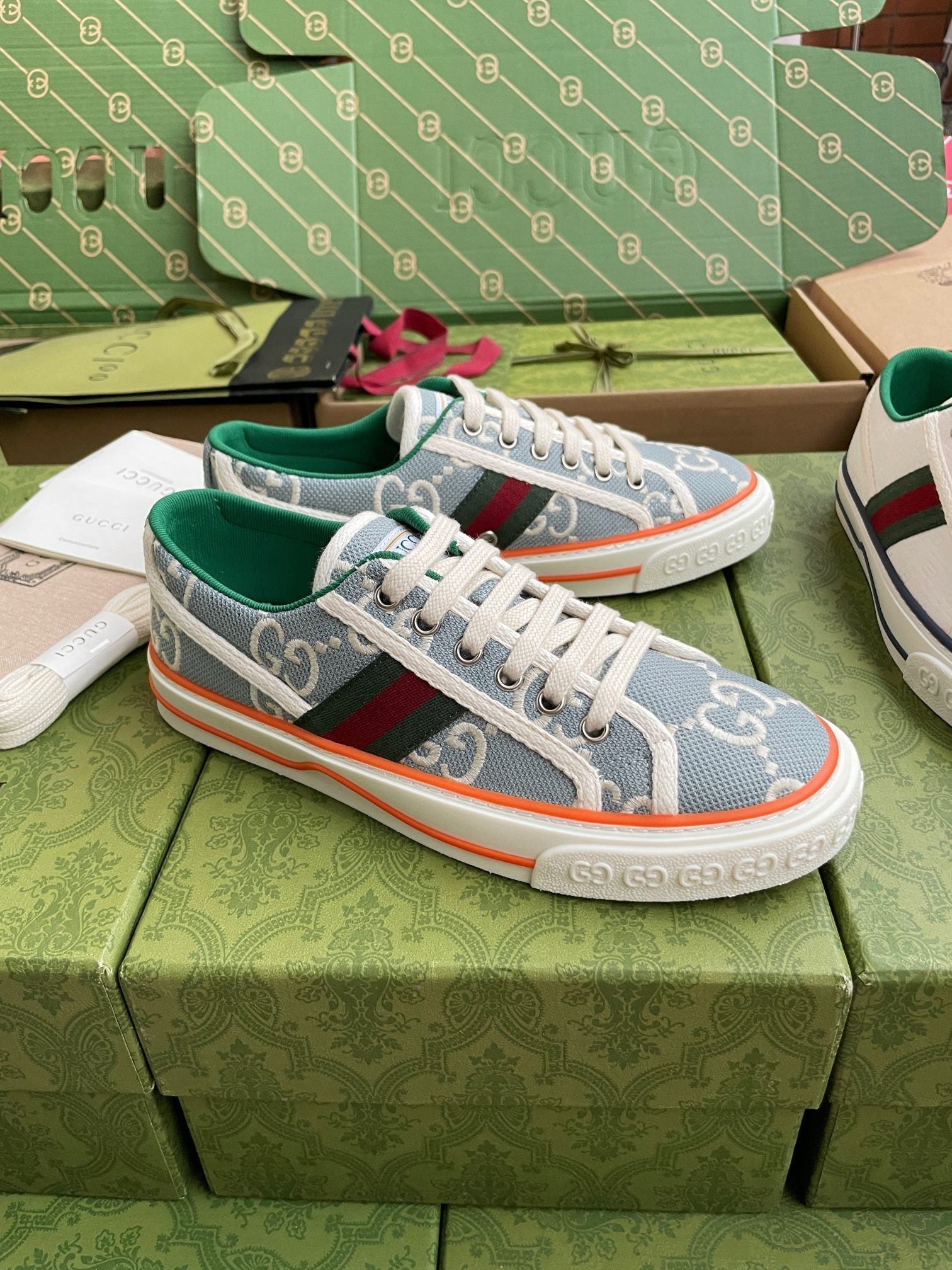 GG 26 Platform Sneaker Light Blue White Monogram Canvas 632831