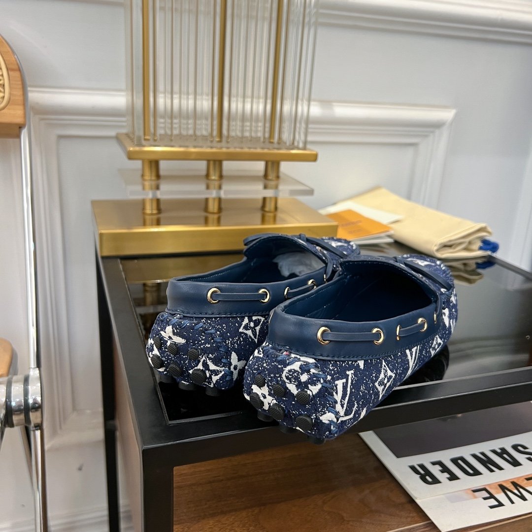 LV GLORIA FLAT LOAFER DENIM FLORAL FABRIC DARK BLUE