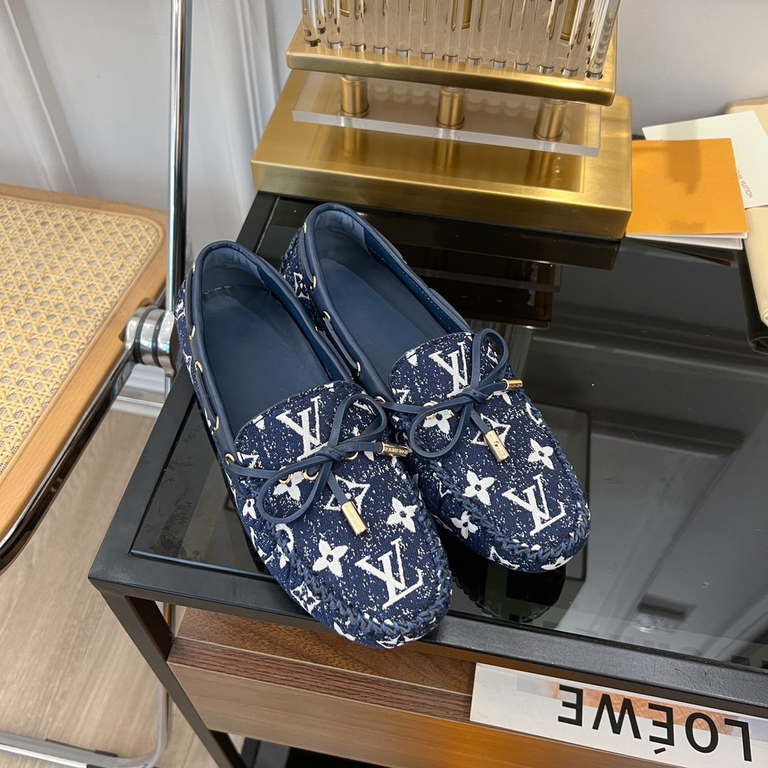 LV GLORIA FLAT LOAFER DENIM FLORAL FABRIC DARK BLUE