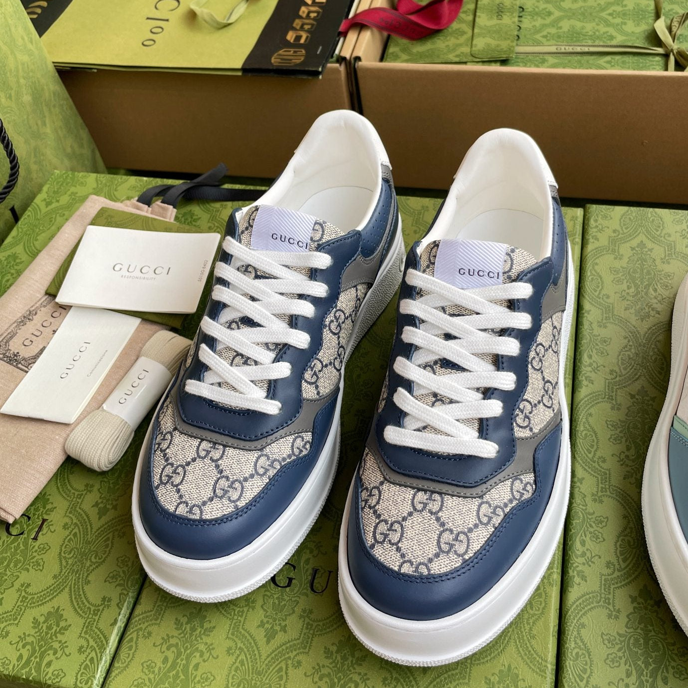 GG 26 Sneaker Blue Gray Canvas Calfskin 632892