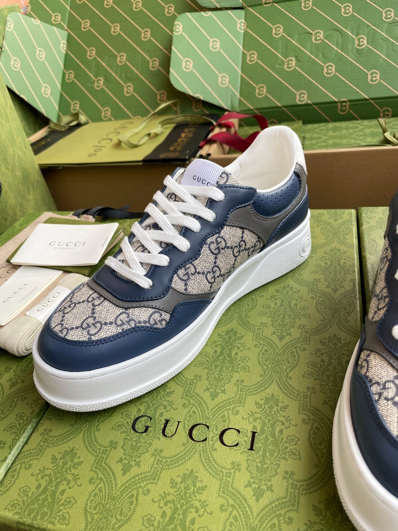 GG 26 Sneaker Blue Gray Canvas Calfskin 632892