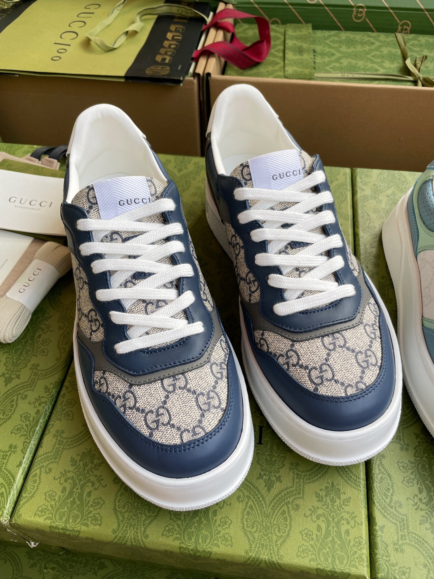 GG 26 Sneaker Blue Gray Canvas Calfskin 632892
