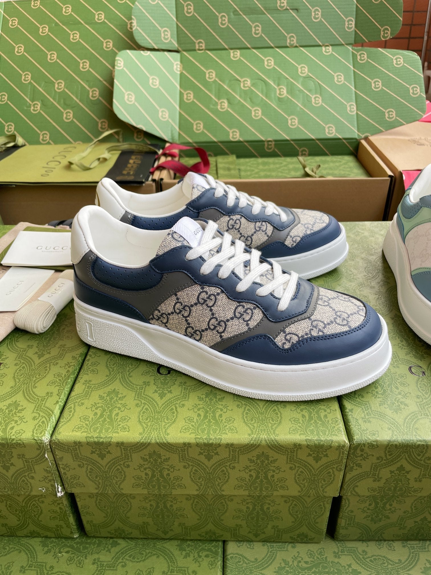 GG 26 Sneaker Blue Gray Canvas Calfskin 632892