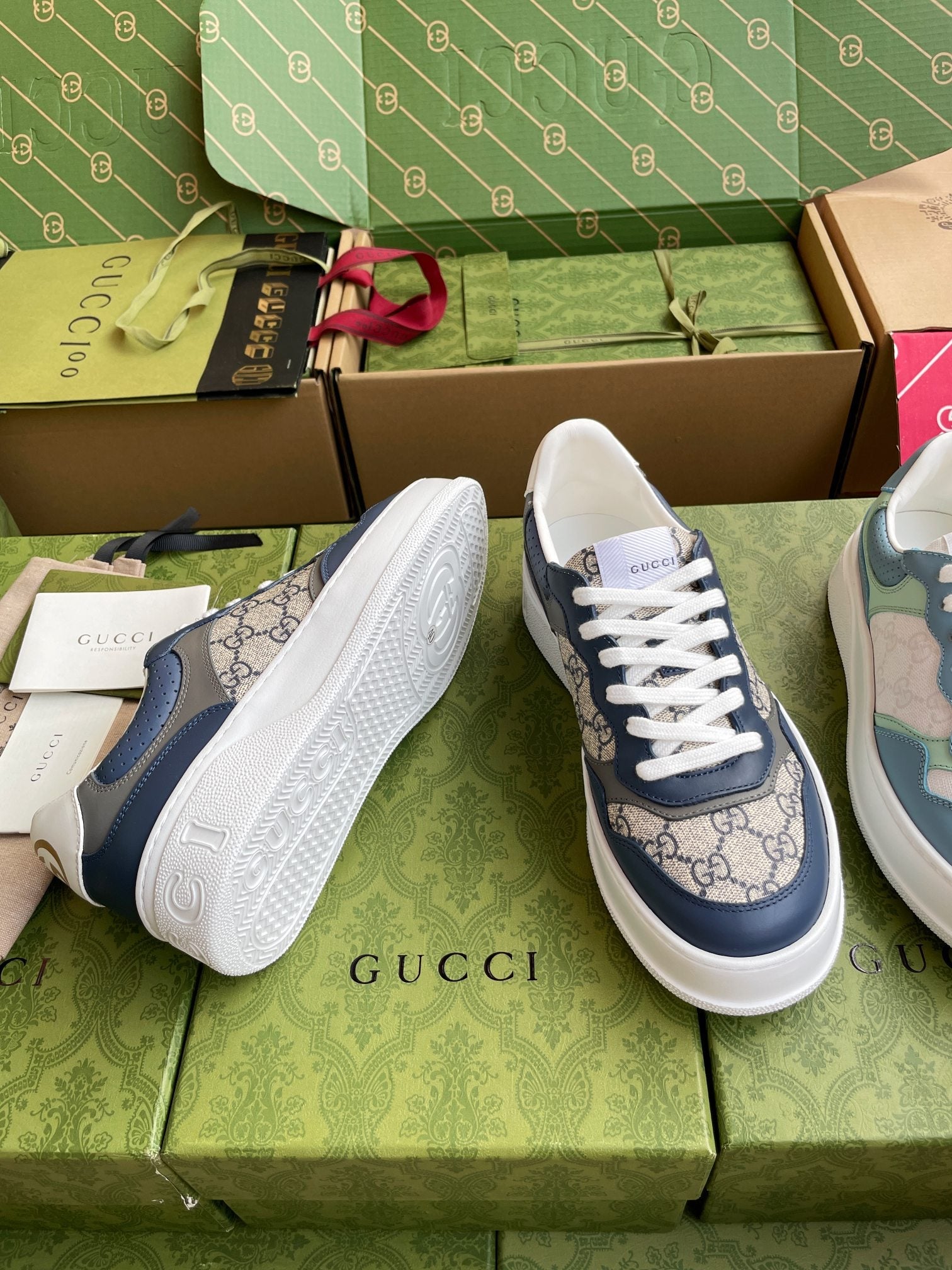 GG 26 Sneaker Blue Gray Canvas Calfskin 632892