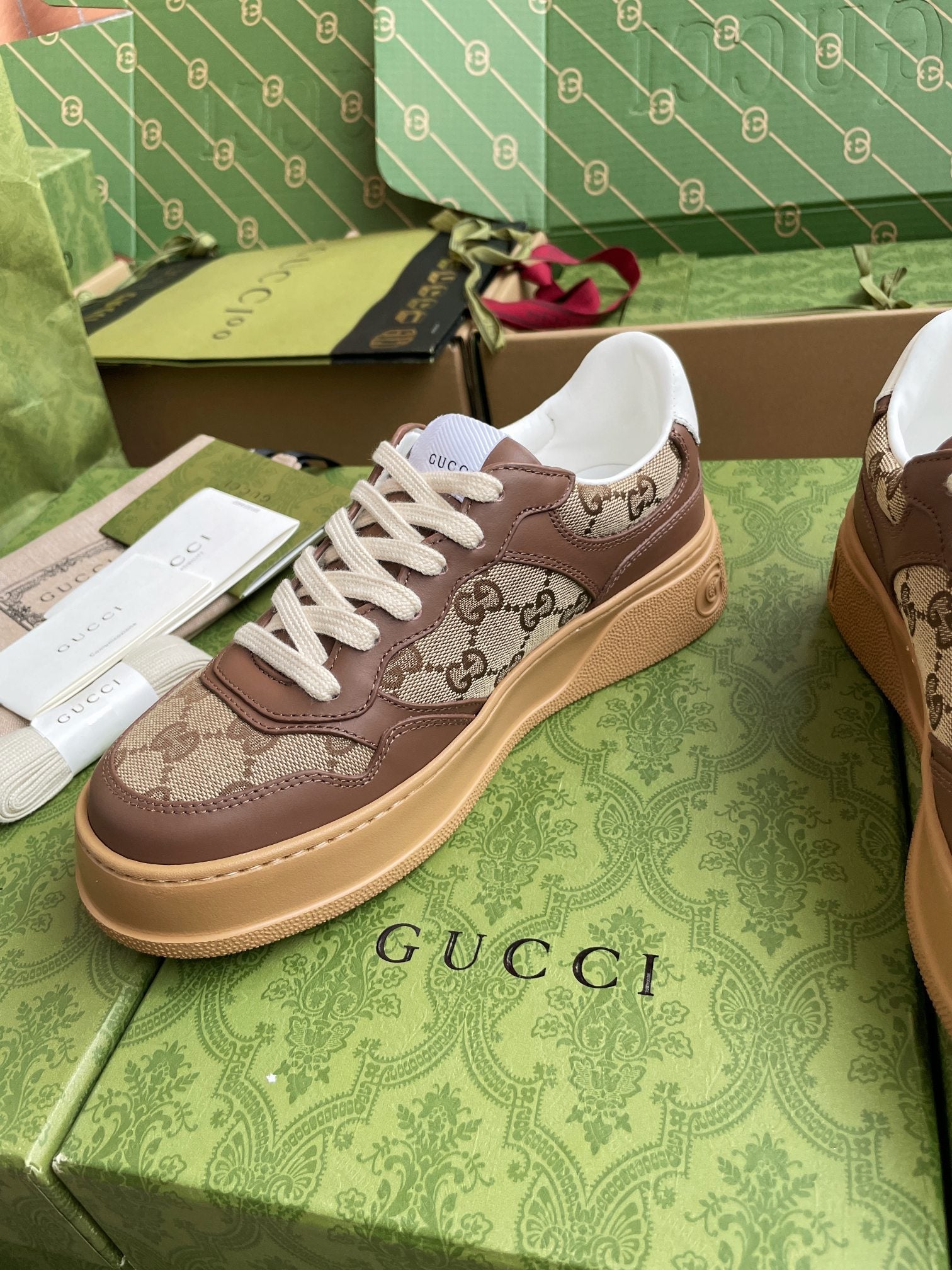 GG 26 Sneaker Beige Brown Canvas Calfskin 632893
