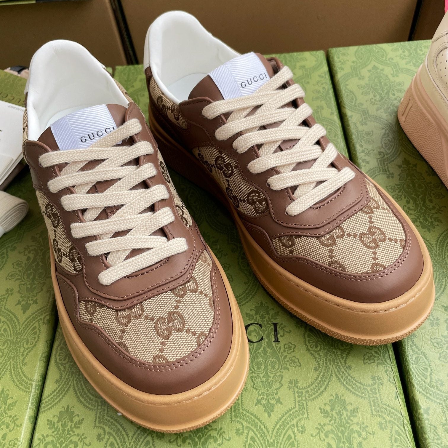 GG 26 Sneaker Beige Brown Canvas Calfskin 632893