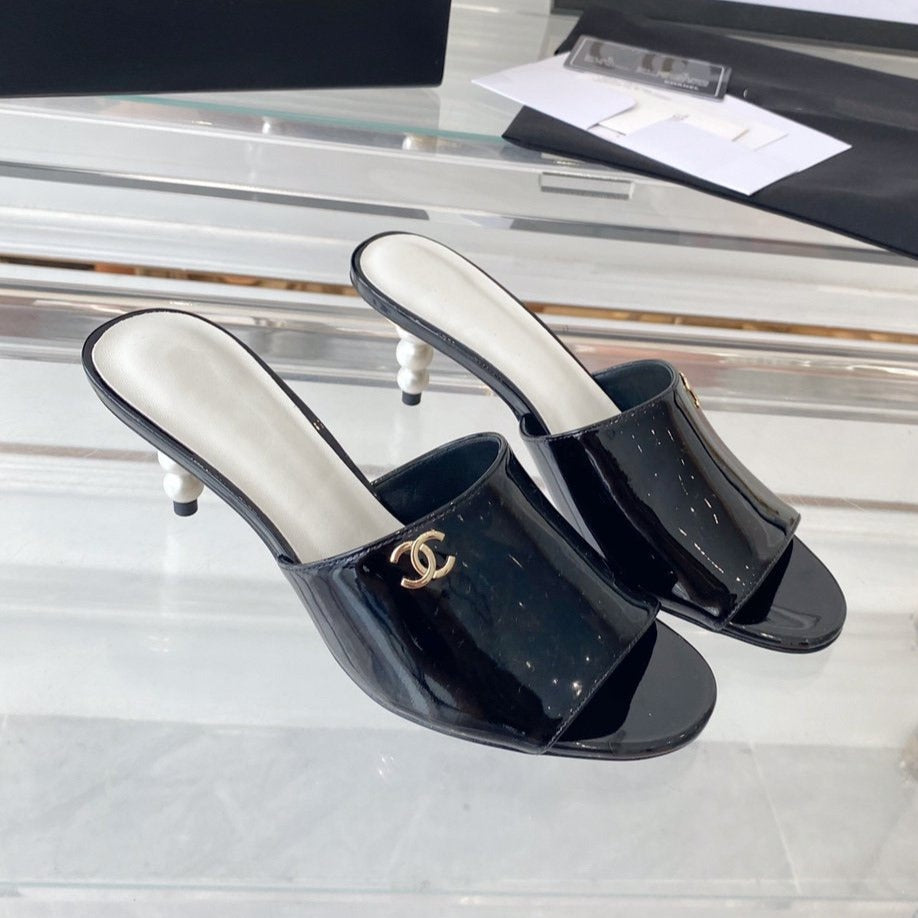 high heel 70 mule sandals black white patent calfskin