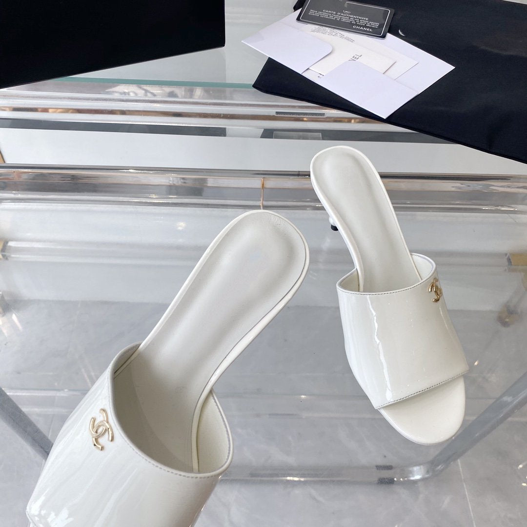 high heel 70 mule sandals white patent calfskin