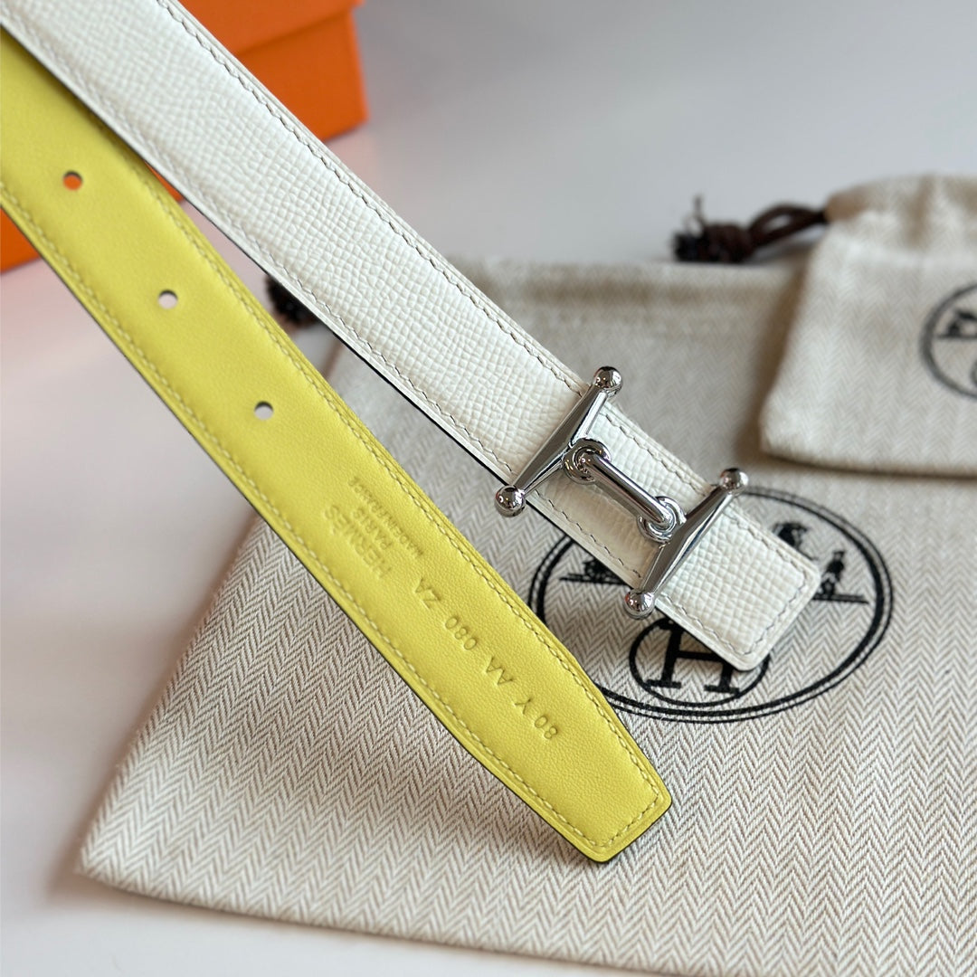 HM Silver Mors H buckle & Reversible 24 mm belt Yellow Beige leather 125367