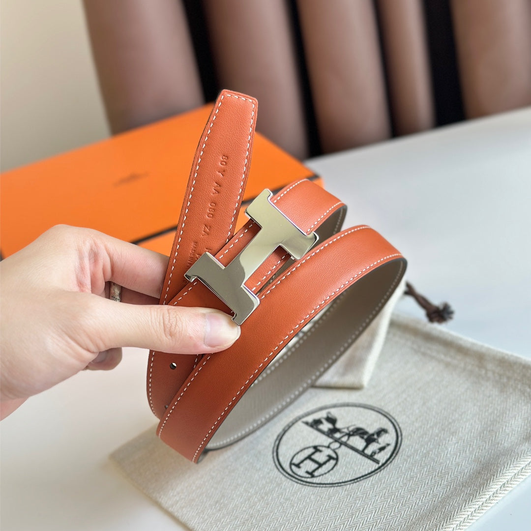 HM Silver Constance & Reverible Belt Brown Etoupe Leather 125372