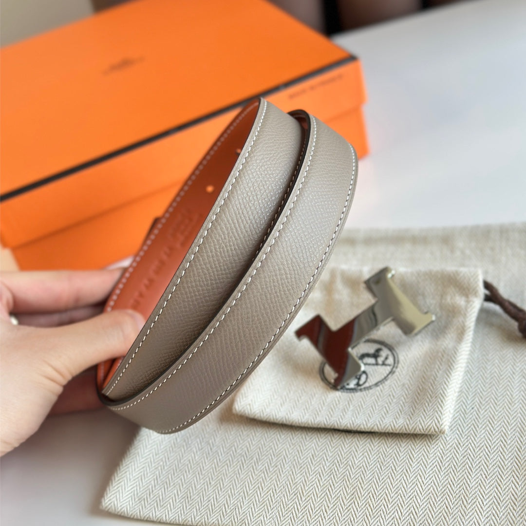 HM Silver Constance & Reverible Belt Brown Etoupe Leather 125372