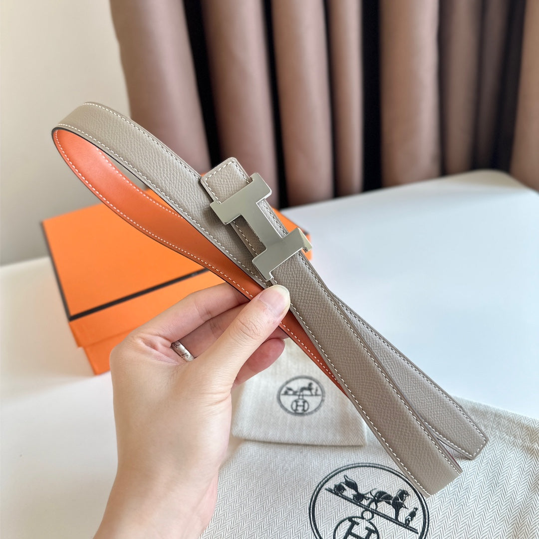 HM Silver Constance & Reverible Belt Brown Etoupe Leather 125372