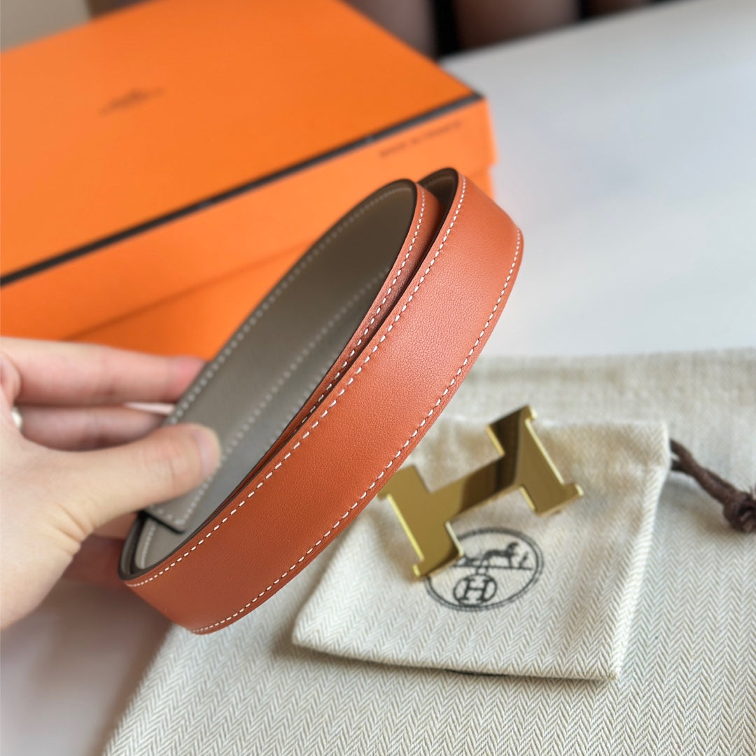 HM Gold Constance & Reverible Belt Brown Etoupe Leather 125371