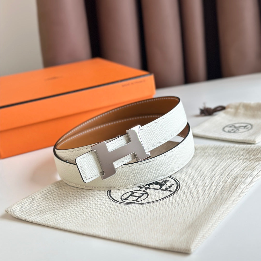 HM Silver Constance & Reverible Belt Brown White Leather 125375